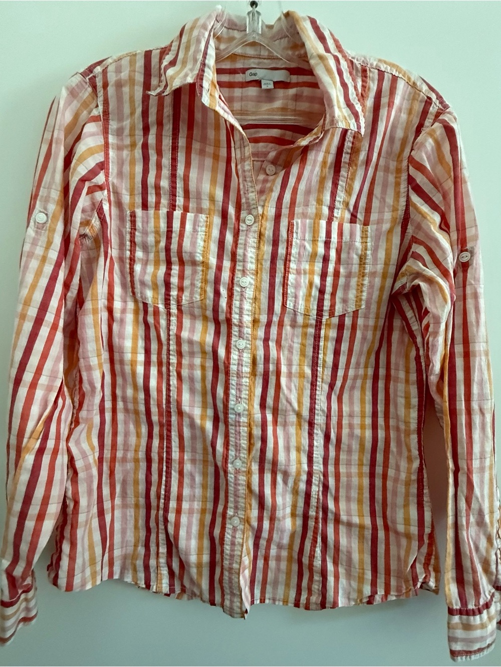 GAP Striped Button-Down Shirt in Red, Yellow & White